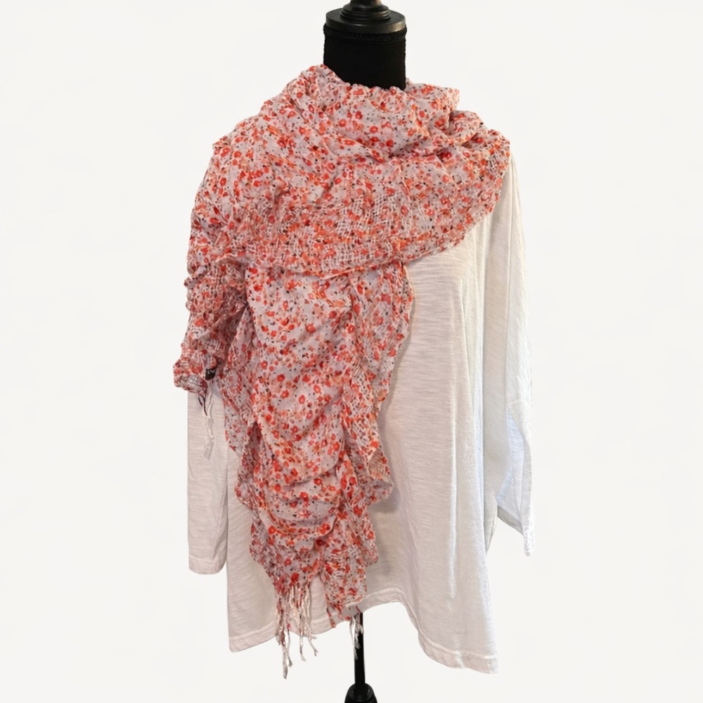 FRAAS Textured Floral Fringe Scarf – Lightweight & Soft 54”